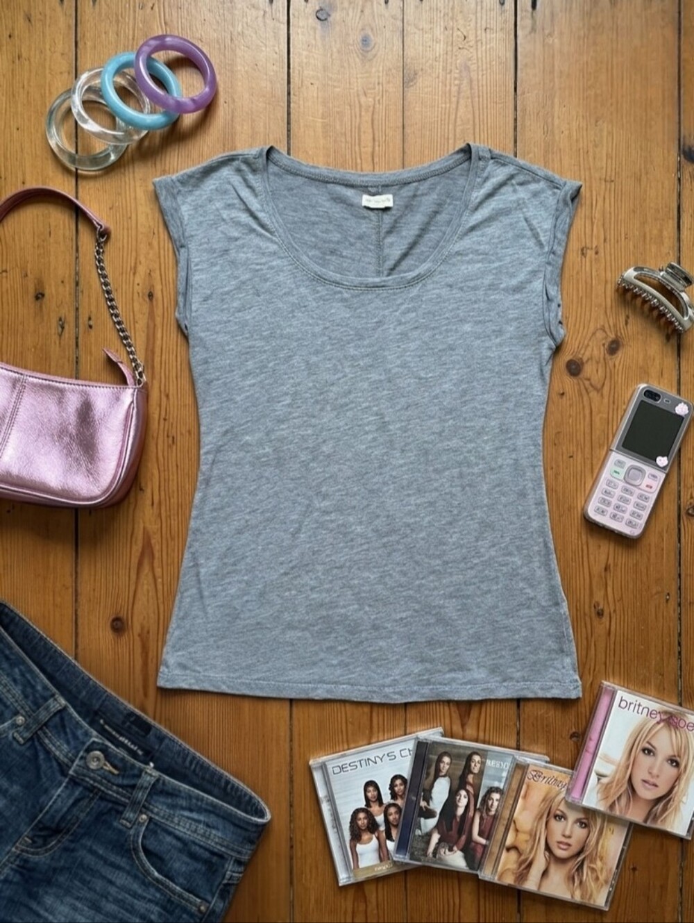 2013 Aerie Heather Grey Muscle Tank Top Y2K Off-Duty Scoop Neck Cap Sleeve Fray